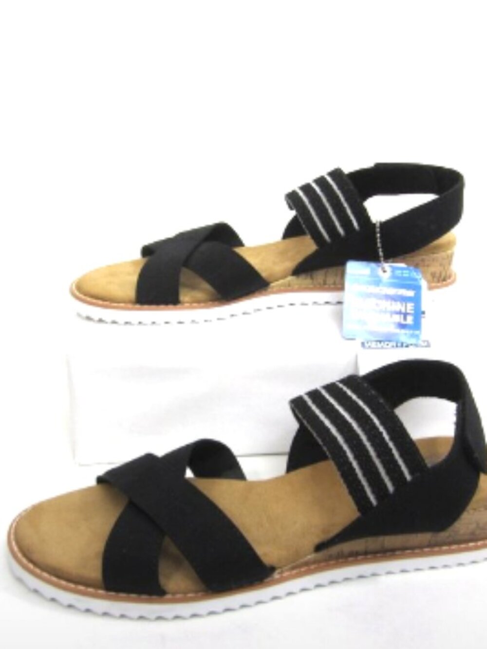 BOBS from Skechers Size 10 NEW Desert Kiss Shore Enough Wedge Sandal Black Cork
